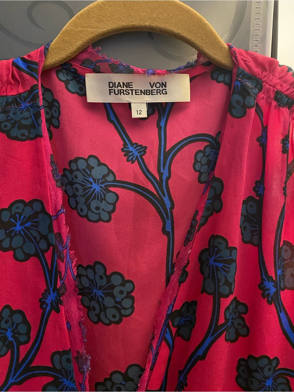 Diane Von Furstenberg Hot Pink and Navy Floral Wrap Dress